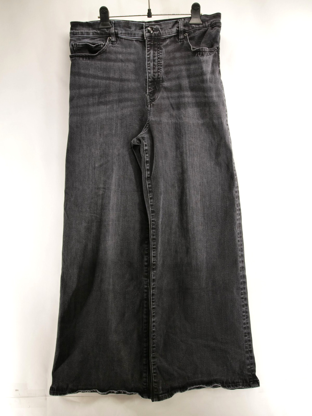 FRAME Women's 33 Washed Black Wide Leg Jeans High Rise Stretch Denim Flare Pants